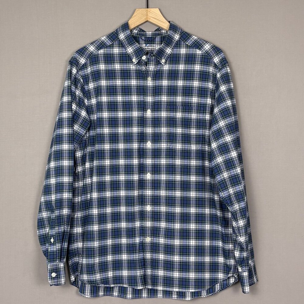 Vineyard Vines OTG Performance Shirt Large Blue Green Plaid BRRR Cooling Stretch